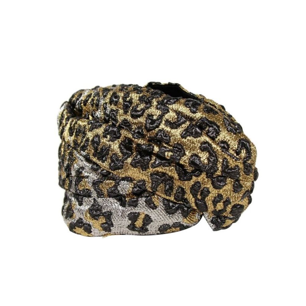 Gucci Women's Gold / Silver Metallic Leopard Print Turban Headband M / 57